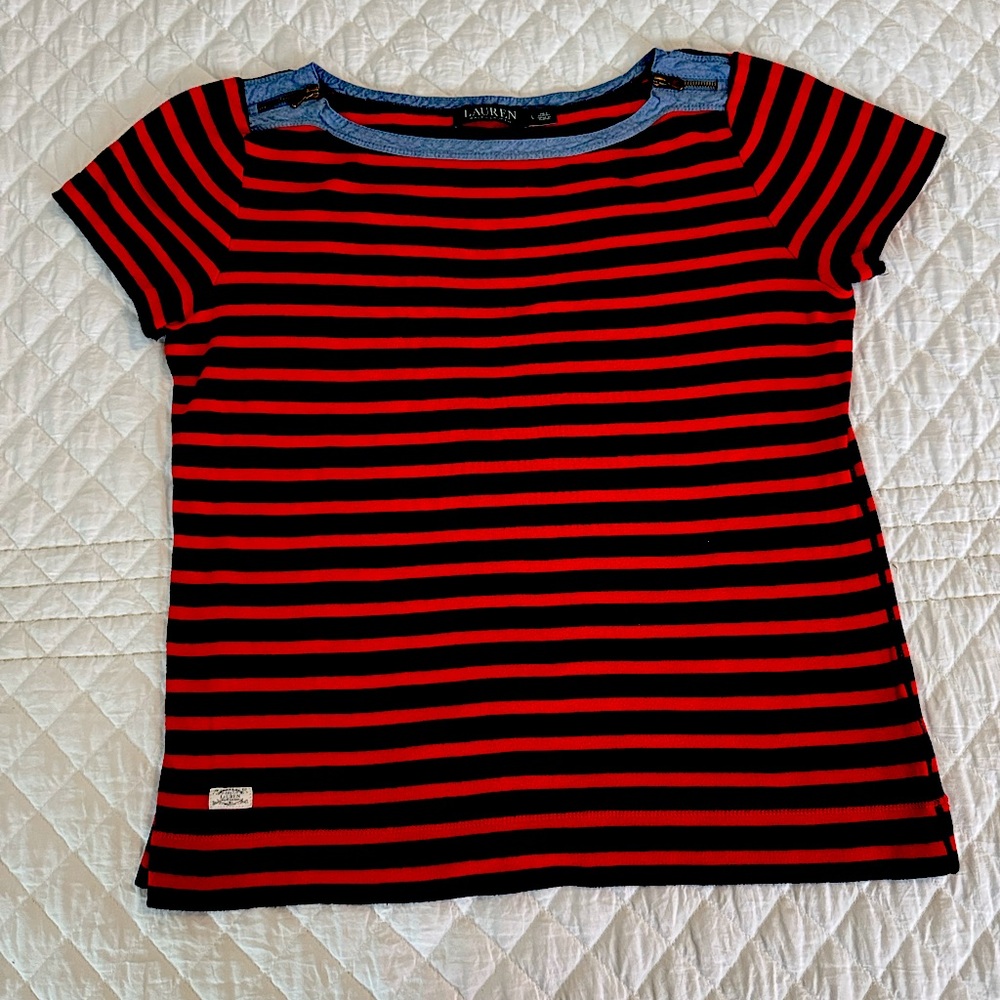 Ralph Lauren Women’s Red and Blue Striped Shirt